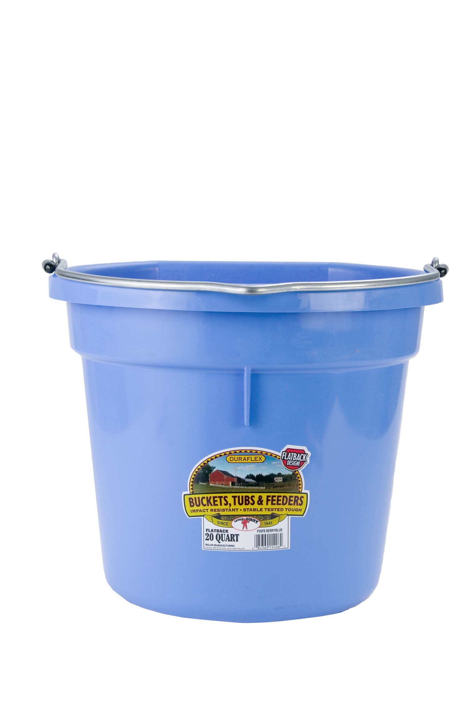 Miller Manufacturing P20FBBERRYBLUE Plastic Flat Back Bucket for Horses, 20-Quart