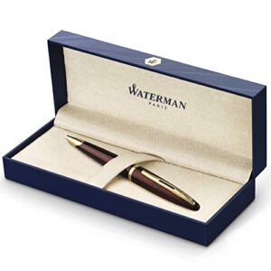 waterman carène ballpoint pen, marine amber with 23k gold clip, medium point with blue ink cartridge, gift box