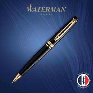 Waterman Expert Ballpoint Pen Black with golden trim Medium Tip Blue Ink Gift Box