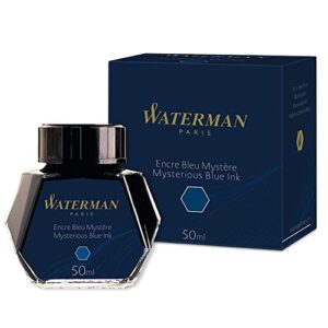 waterman fountain pen ink, mysterious blue, 50ml bottle