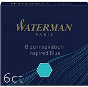 waterman fountain pen ink cartridges, short 'international', inspired blue, 6 count