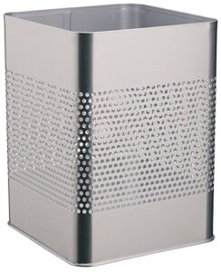 durable metal square waste bin silver 18.5 litre capacity | stylish 165 mm perforated ring | waste basket for offices, schools, home, etc.