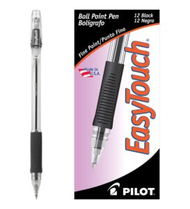 pilot easytouch ballpoint stick pens, fine point, black ink, 12-pack (32001)