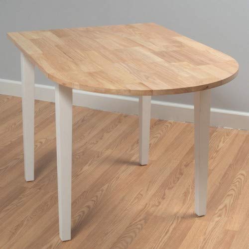 Target Marketing Systems Tiffany Two-Toned Single Drop Leaf Dining Table for Small Spaces, and Apartments, Made of Solid Rubberwood, Expands from 30" to 43", Pure White/Natural