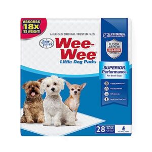four paws wee-wee superior performance little dog pee pads - small dog & puppy pads for potty training - dog housebreaking & puppy supplies - 16.5"x23.5" (28 count)