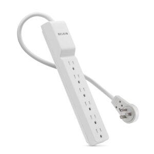 belkin power strip surge protector - 6 ac multiple outlets - flat rotating plug, 8 ft long heavy duty extension cord for home, office, travel, computer desktop & charging brick - white (720 joules)