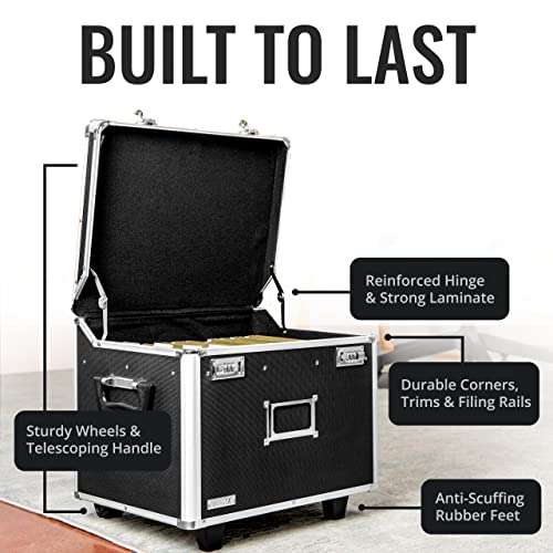 Vaultz Portable File Storage Box with Handle - 14.5" x 17.5" x 15.5" Letter/Legal Size Mobile Lock Box - Double Combination Locking Cabinet - Black