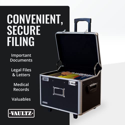 Vaultz Portable File Storage Box with Handle - 14.5" x 17.5" x 15.5" Letter/Legal Size Mobile Lock Box - Double Combination Locking Cabinet - Black