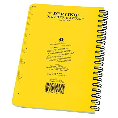 Rite in the Rain All Weather Spiral Notebook, 4 5/8" x 7", Yellow Cover, Birders Journal (No. 195)