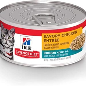 Hill's Science Diet Wet Cat Food, Adult, Indoor, Savory Chicken Recipe, 5.5 oz. Cans, 24-Pack