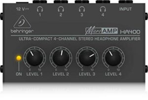 behringer microamp ha400 ultra-compact 4 channel stereo headphone amplifier,silver
