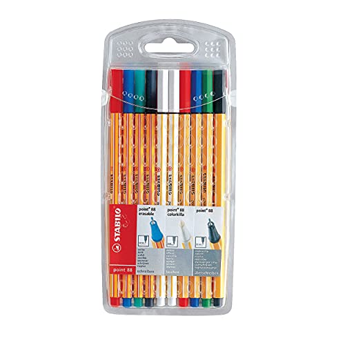 STABILO Fineliner point 88 - Wallet 4 x Erasables + 2 x ink Erasers + 4 Overwriters