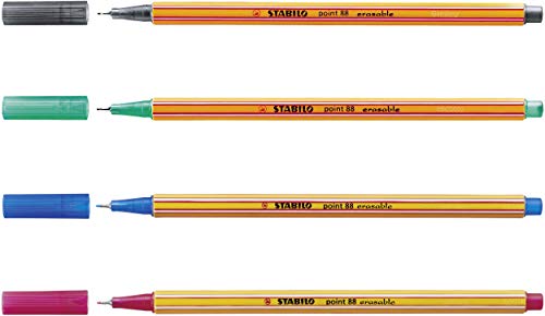 STABILO Fineliner point 88 - Wallet 4 x Erasables + 2 x ink Erasers + 4 Overwriters