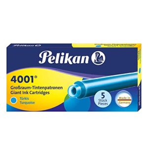 pelikan 4001 gtp/5 ink cartridges for fountain pens, turquoise, 1.4ml, 5 pack (310656)