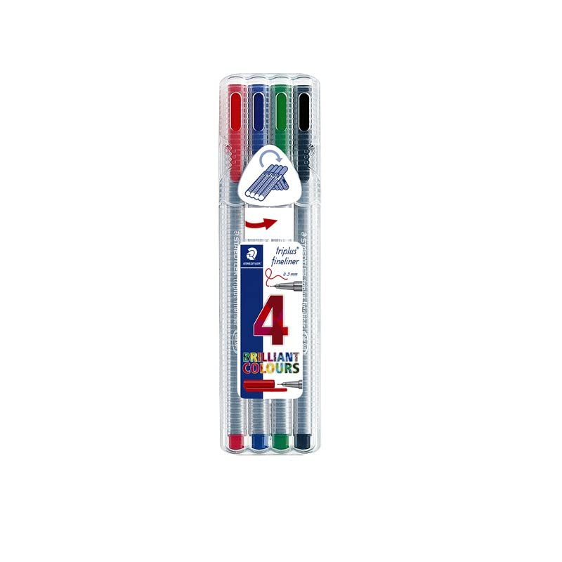 STAEDTLER 334 SB4 Triplus Fineliner Superfine Pen, 0.3mm Line Width - Assorted Office Colours (Desktop Box of 4)