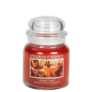 village candle mulled cider medium glass apothecary jar scented candle, 13.75 oz, red