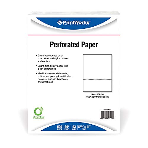 PrintWorks Professional 3 2/3" Perforated Paper, 500 Sheets, 20 lb, White (04124)