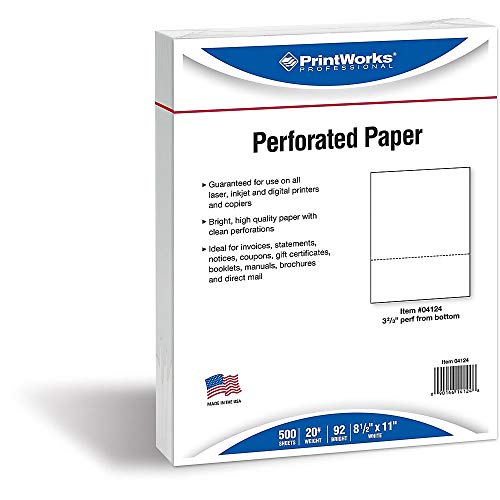 PrintWorks Professional 3 2/3" Perforated Paper, 500 Sheets, 20 lb, White (04124)