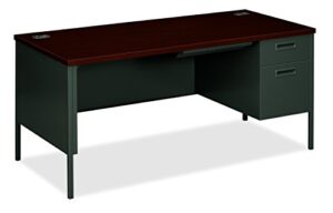hon metro classic charcoal finish laminate right pedestal desk with 1 box/1 file drawer, 66"w, mahogany