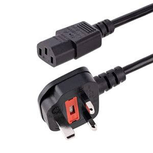 startech.com 6ft (1.8m) uk computer power cable, 18awg, bs 1363 to c13, 10a 250v, black replacement ac power cord, kettle lead / uk power cord, pc power supply cable, tv/monitor power cable (pxt101uk)