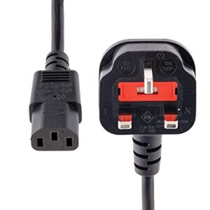 StarTech.com 6ft (1.8m) UK Computer Power Cable, 18AWG, BS 1363 to C13, 10A 250V, Black Replacement AC Power Cord, Kettle Lead / UK Power Cord, PC Power Supply Cable, TV/Monitor Power Cable (PXT101UK)