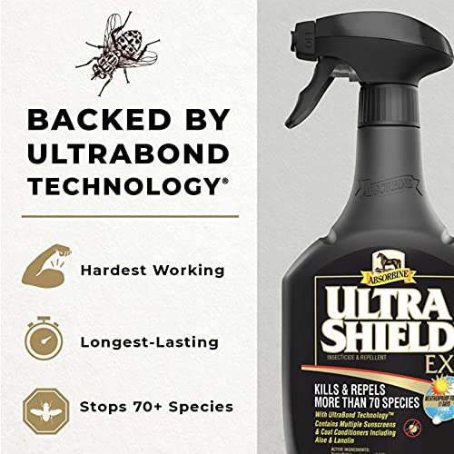 Absorbine UltraShield EX Insecticide Spray for Horses & Dogs, Kills & Repels Fly Tick Mosquito Flea Lice, Lasts Up to 17 Days, 32oz Quart Spray Bottle