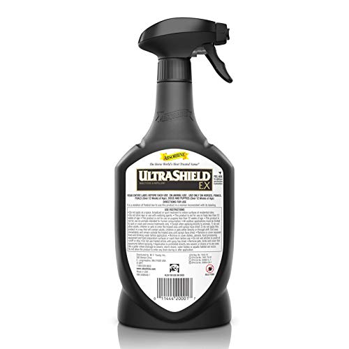 Absorbine UltraShield EX Insecticide Spray for Horses & Dogs, Kills & Repels Fly Tick Mosquito Flea Lice, Lasts Up to 17 Days, 32oz Quart Spray Bottle