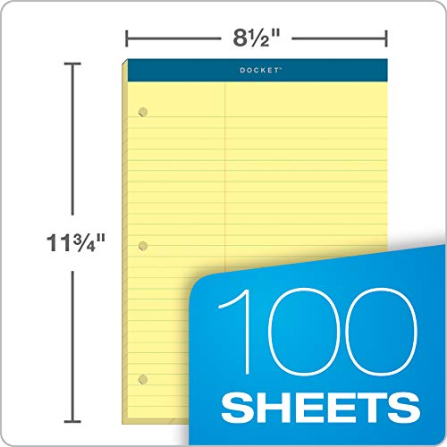 TOPS 63394 Double Docket Pad, Extra Stiff Back, 8 1/2 x 11 3/4, Canary, 100 Sheets
