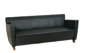 office star modern leather sofa with cherry finish legs, black