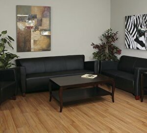 Office Star Modern Leather Sofa with Cherry Finish Legs, Black