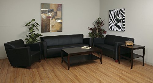 Office Star Modern Leather Sofa with Cherry Finish Legs, Black