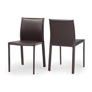 Baxton Studio Leather Dining Chair, Set of 2, Espresso Brown