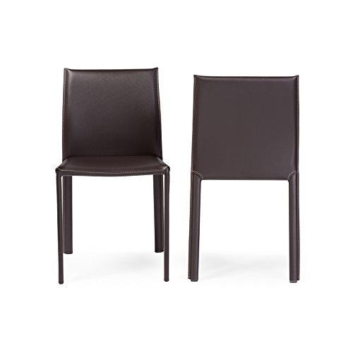 Baxton Studio Leather Dining Chair, Set of 2, Espresso Brown