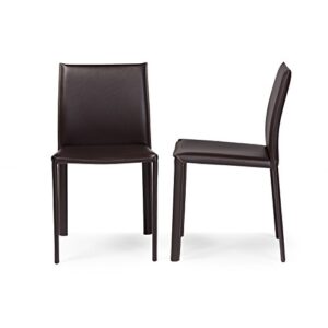 Baxton Studio Leather Dining Chair, Set of 2, Espresso Brown