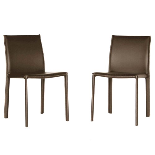 Baxton Studio Leather Dining Chair, Set of 2, Espresso Brown