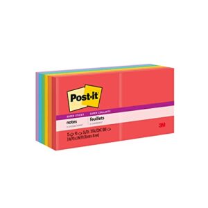 post-it super sticky notes, 3x3 in, 12 pads, 2x the sticking power, assorted bright colors, recyclable (654-15ssmulti2)