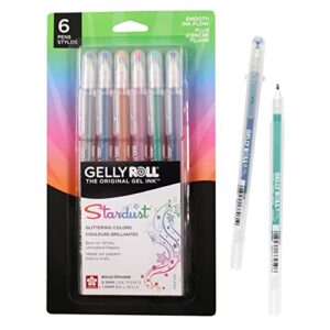 sakura gelly roll stardust meteor glitter gel pens - bold point ink pen for lettering, drawing, invitations, & stationery - assorted colored ink - bold line - 6 pack