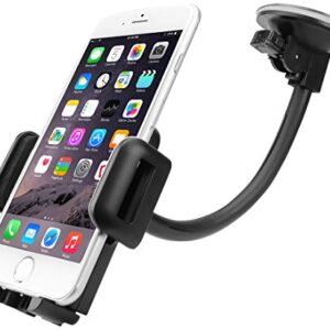 Upgraded Car Phone Holder Mount Windshield & Dashboard Mount, Long Arm Cell Phone Holder with Strong Suction Cup