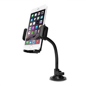 Upgraded Car Phone Holder Mount Windshield & Dashboard Mount, Long Arm Cell Phone Holder with Strong Suction Cup