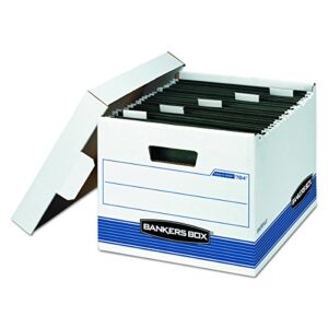bankers box hang'n'stor medium-duty storage boxes, fastfold, lift-off lid, letter, 4 pack (00784)