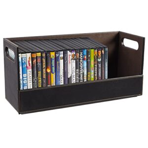 stock your home dvd storage box, movie shelf organizer for blu-ray, video game cases, cds, vhs tape display stand, disc holder can store up to 28 dvds, faux leather (brown)