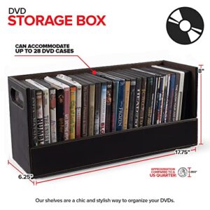 Stock Your Home DVD Storage Box, Movie Shelf Organizer for Blu-Ray, Video Game Cases, CDs, VHS Tape Display Stand, Disc Holder Can Store Up to 28 DVDs, Faux Leather (Brown)