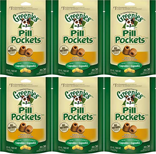 GREENIES PILL POCKETS Capsule Size Natural Dog Treats with Chicken Flavor, (6) 7.9 oz. Packs (180 Treats)