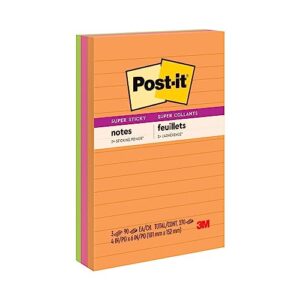 post-it super sticky notes, 4x6 in, 3 pads, 2x the sticking power, energy boost collection, bright colors, recyclable (660-3ssuc)