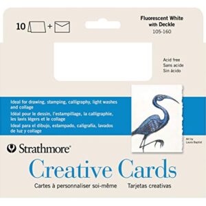 Strathmore Creative Cards with Envelopes, Fluorescent White Deckle, 5x6.875 inches, 10 Cards (80lb/216g) - Artist Paper for Adults and Students