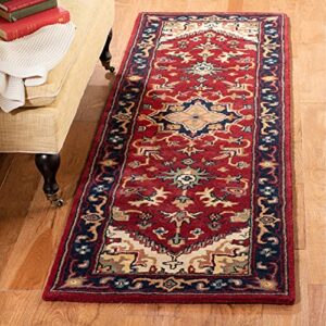 safavieh heritage collection runner rug - 2'3" x 8', red, handmade traditional oriental wool, ideal for high traffic areas in living room, bedroom (hg625a)