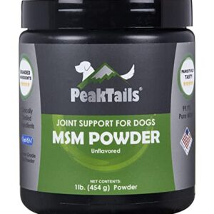 PeakTails MSM Powder for Dogs, 1 lb, Hip and Joint Support Supplement, 99.9% Pure Distilled MSM, Made in The USA