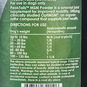 PeakTails MSM Powder for Dogs, 1 lb, Hip and Joint Support Supplement, 99.9% Pure Distilled MSM, Made in The USA