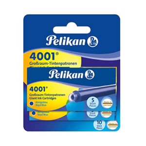 pelikan 4001 gtp/5 ink cartridges for fountain pens, royal blue, 1.4ml, 10 pack (330852), 5.000