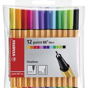 Fineliner - STABILO point 88 MINI - Wallet of 12 - Assorted colors